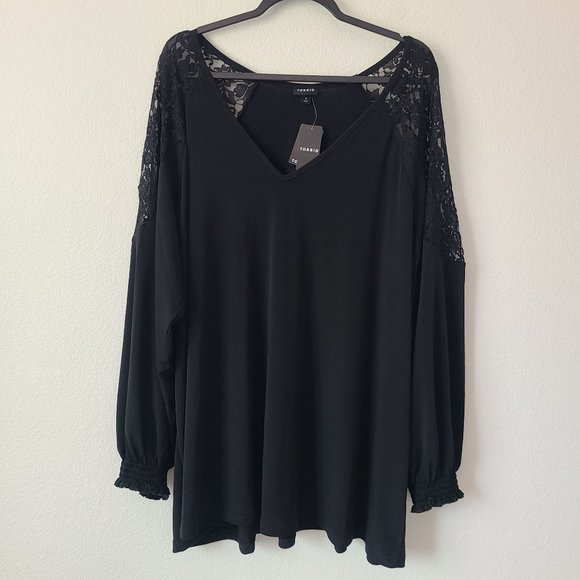Torrid Studio Knit Lace Shoulder Long Sleeve Top Plus Size 6X Black - Picture 1 of 6